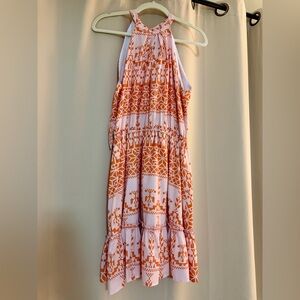 Orange and White Patterned Halter Dress